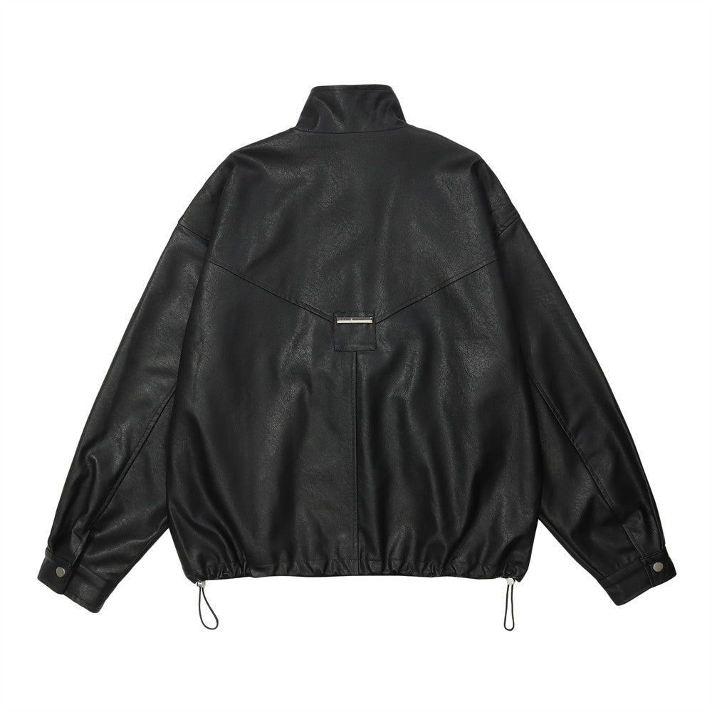 Rafael Moretti | Oversized Leather Jacket With Stand Collar For Men