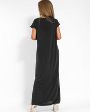 Margeline Vossclair | Coral V-Neck Side Slit Maxi Dress