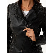 Genevra Sartori | Moto Leather Jacket With Lace-Up Shoulder Detail For Women