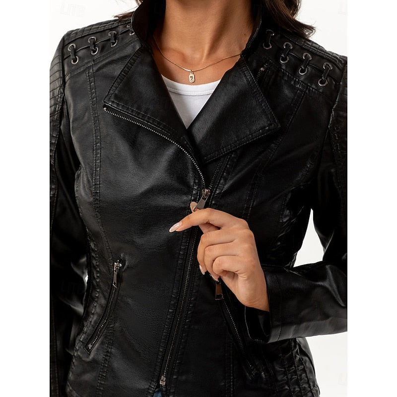 Genevra Sartori | Moto Leather Jacket With Lace-Up Shoulder Detail For Women