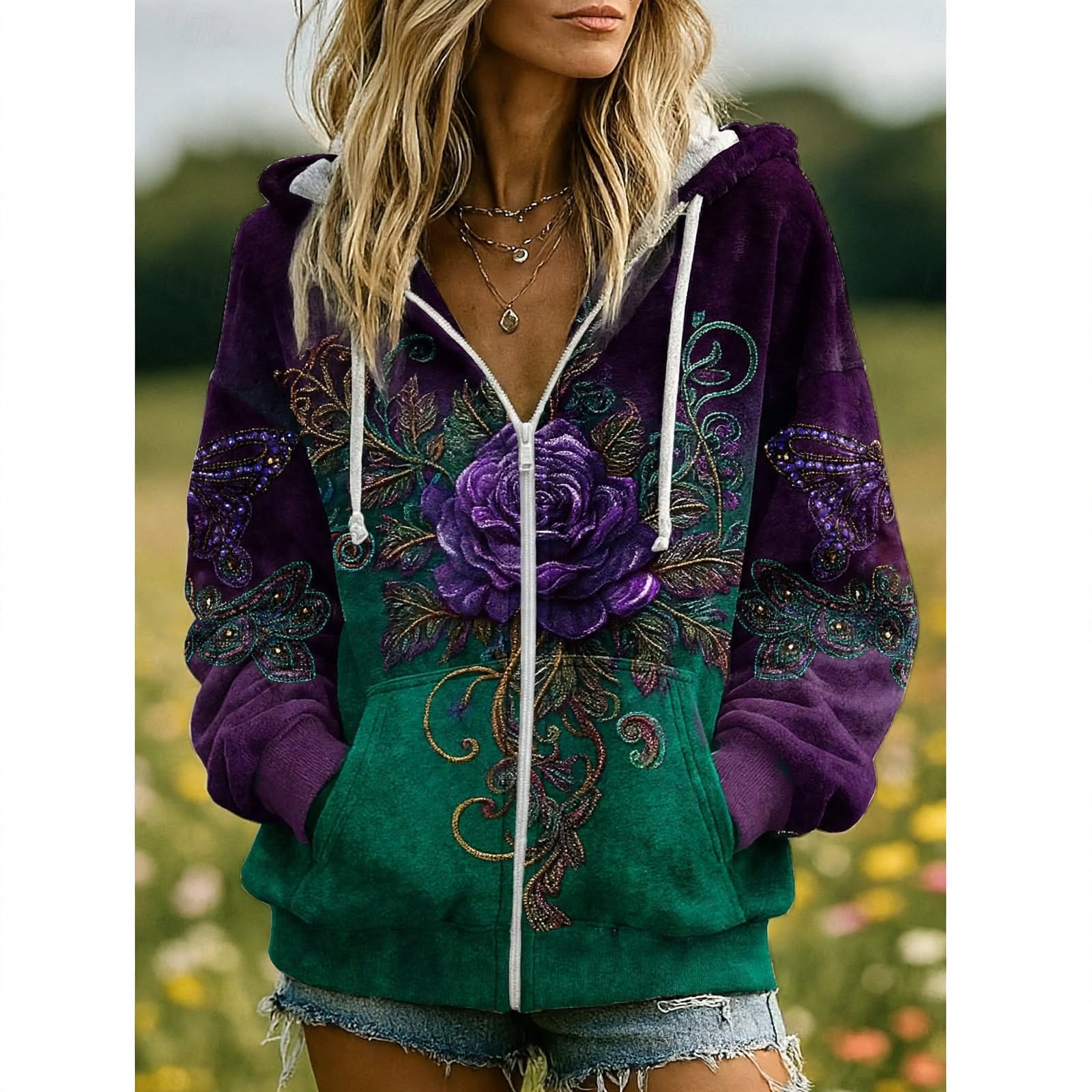 Naomi Castellucci | Tie-Dye Tree of Life Zip-Up Hoodie For Women