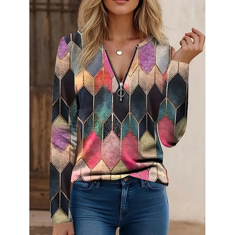 Isadora Fontanel | Floral Quarter-Zip Long Sleeve Top For Women