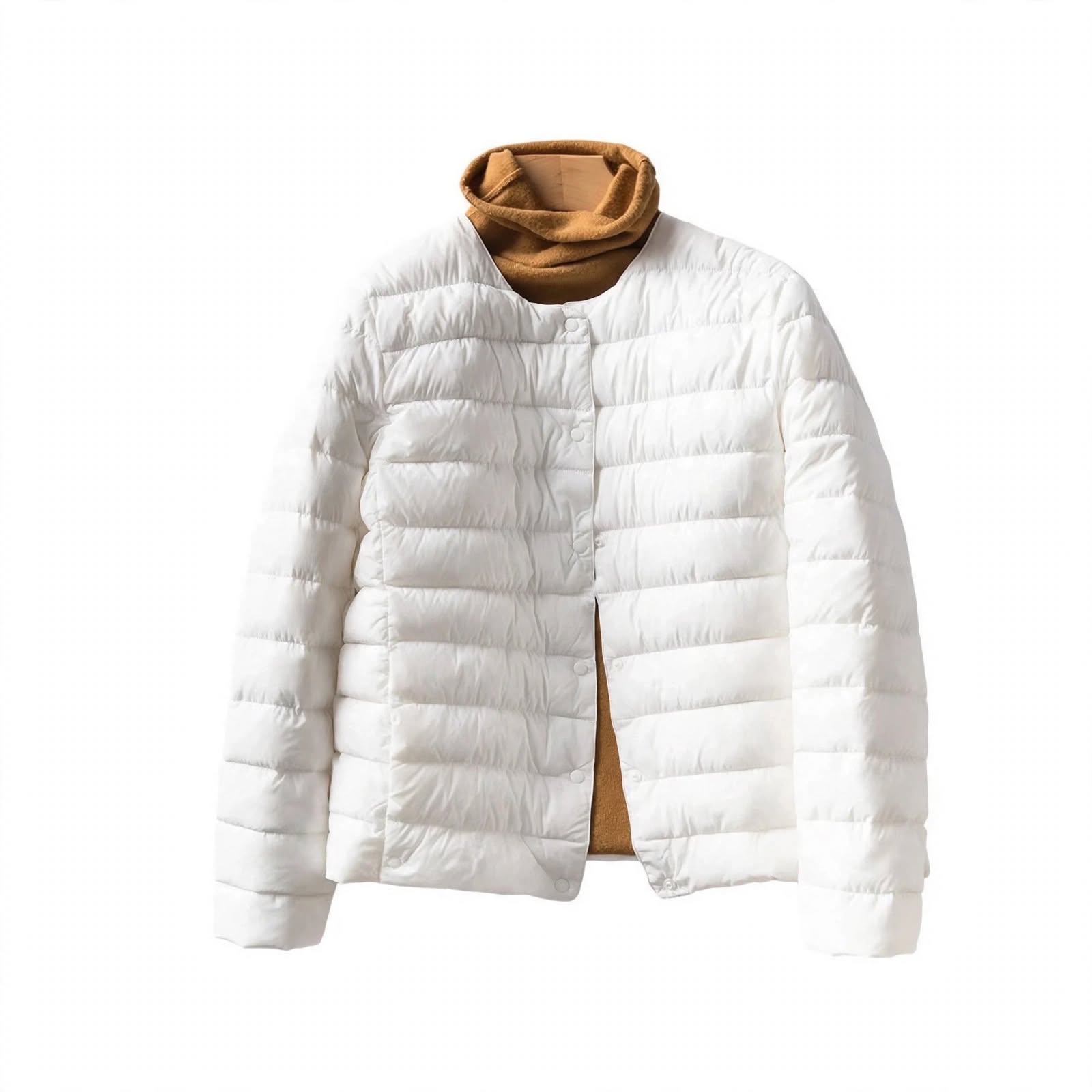 Hollis Brookhaven | Cream Lightweight Collarless Puffer For Women