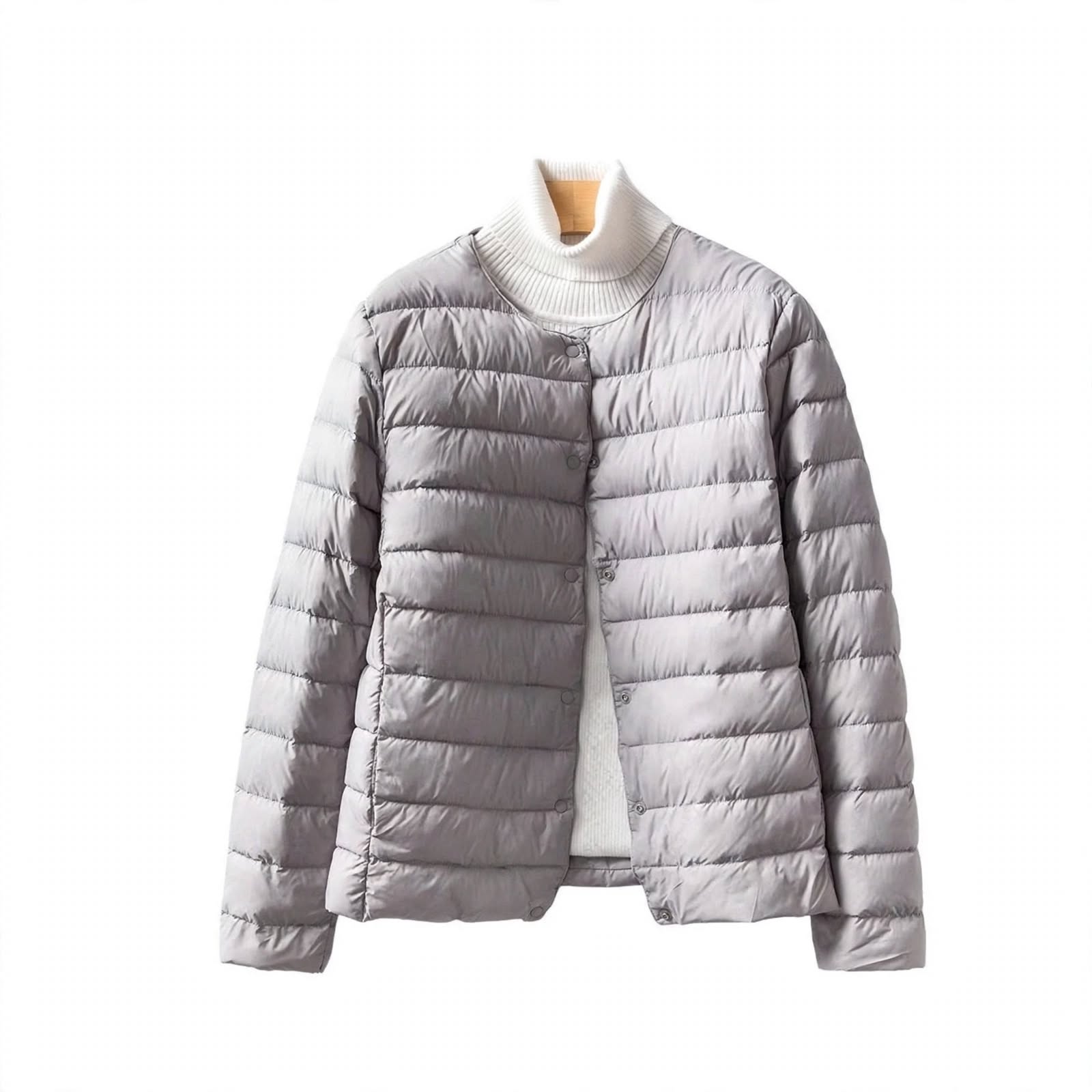 Hollis Brookhaven | Cream Lightweight Collarless Puffer For Women