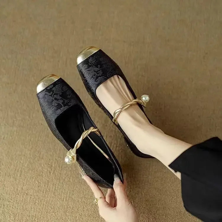 Celestine Ashvale | Green Pearl Strap Mary Jane Low Block Heel