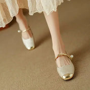 Celestine Ashvale | Green Pearl Strap Mary Jane Low Block Heel