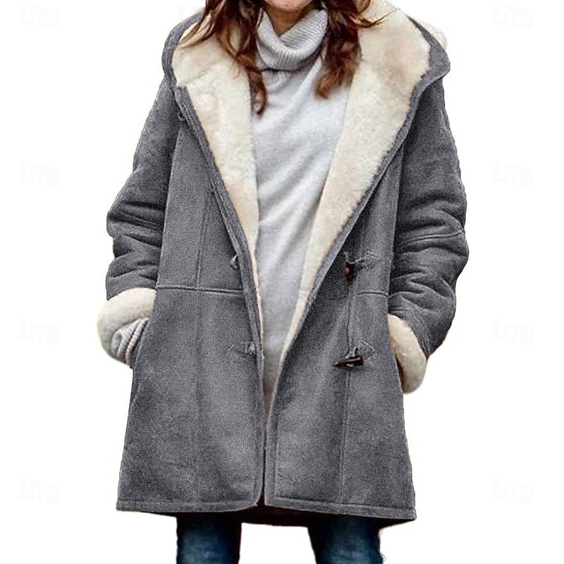 Delphine Castagno | Faux Shearling Hooded Winter Coat For Women