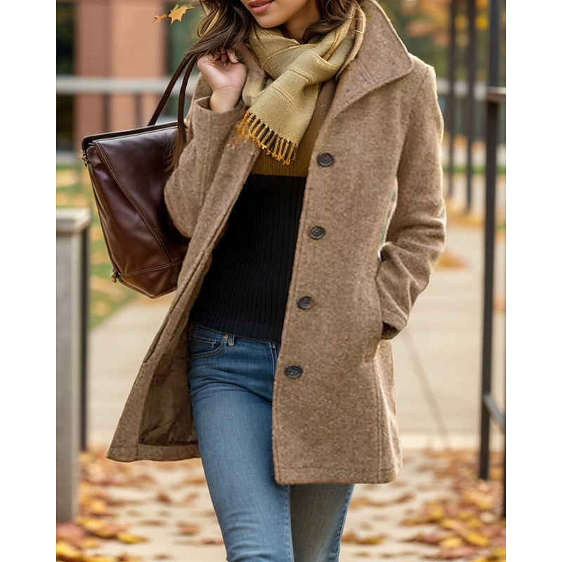 Margaux Delacroix | Turndown Collar Wool-Blend Coat For Women