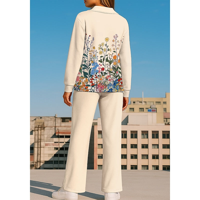 Camille Winters | Floral Collared Two-Piece Lounge Set For Women