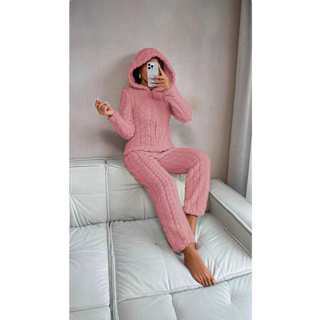 Greer Dunleavy | Beige Cable Fleece Hooded Onesie For Women