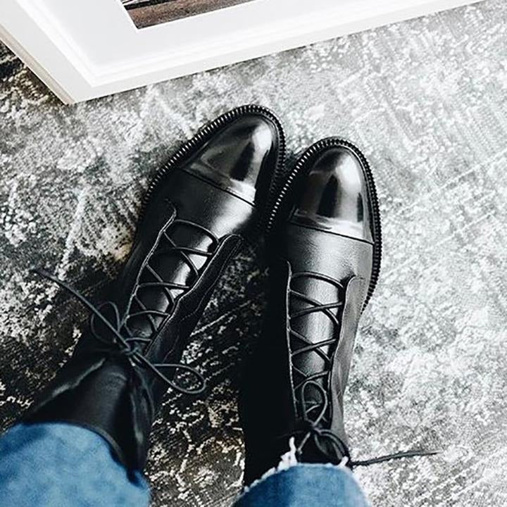 Madeleine Voscroft | Black Lace-Up Ankle Boots For Women
