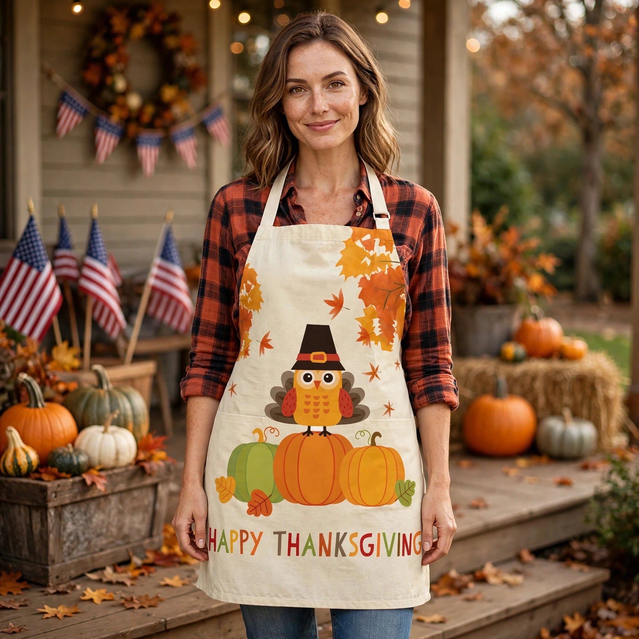 Harvest Glow | Pilgrim Turkey Print Thanksgiving Apron Unisex