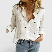Corinna Ashvale | Women's Navy Linen Button-Down Shirt with Lapel Collar