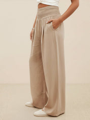 Margeline Beauvais | Wide Leg Linen-Look Pants with Smocked Waistband