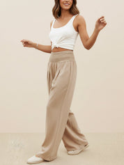 Margeline Beauvais | Wide Leg Linen-Look Pants with Smocked Waistband