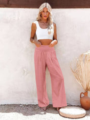 Margeline Beauvais | Wide Leg Linen-Look Pants with Smocked Waistband