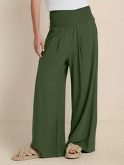 Margeline Beauvais | Wide Leg Linen-Look Pants with Smocked Waistband