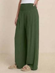 Margeline Beauvais | Wide Leg Linen-Look Pants with Smocked Waistband