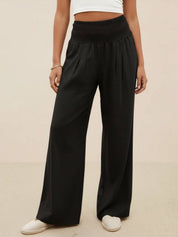 Margeline Beauvais | Wide Leg Linen-Look Pants with Smocked Waistband