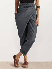 Séraphelle Dunvaux | High Waist Wrap Front Cropped Tapered Pants in Grey
