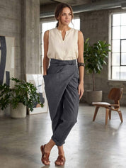 Séraphelle Dunvaux | High Waist Wrap Front Cropped Tapered Pants in Grey
