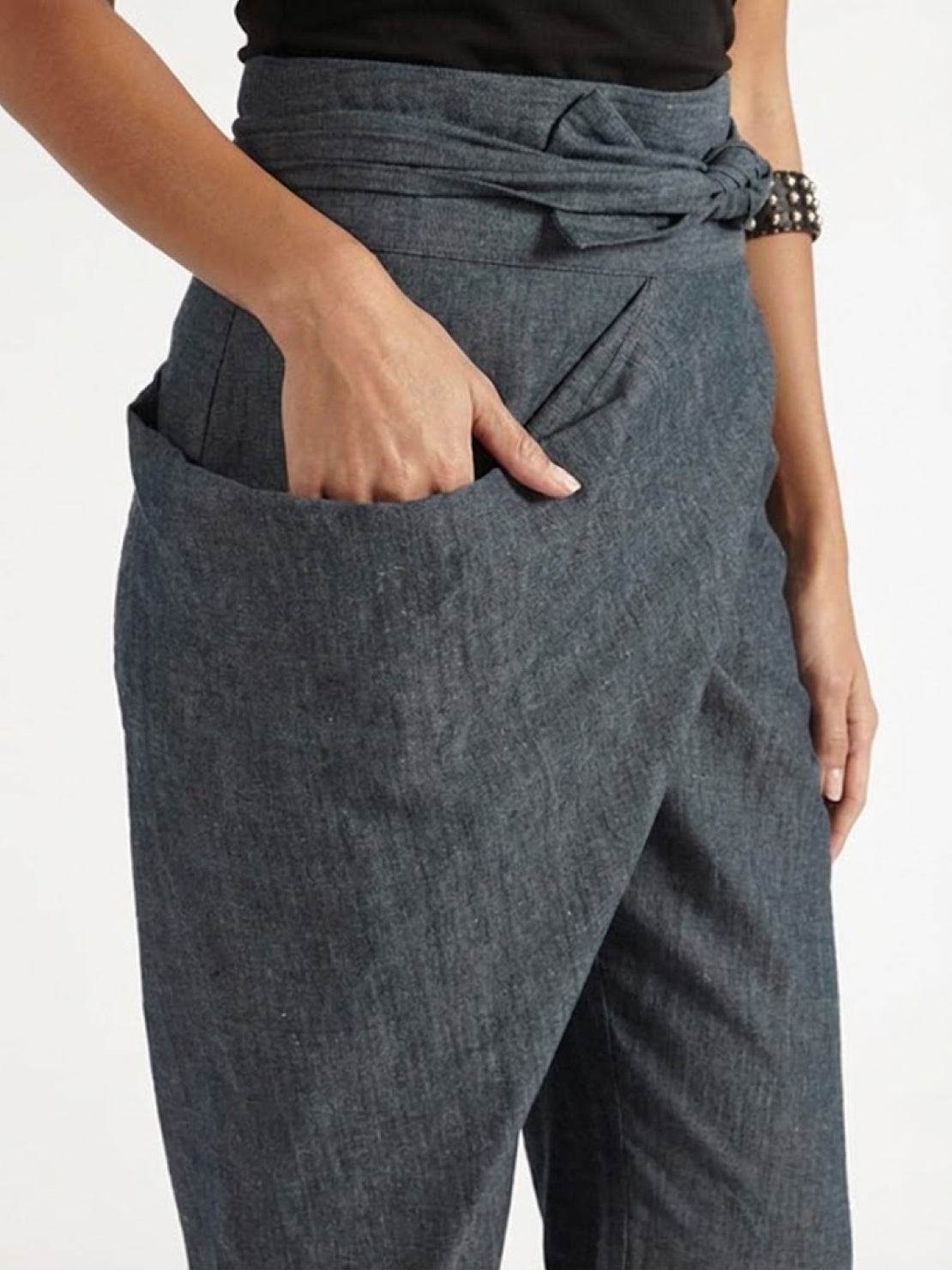 Séraphelle Dunvaux | High Waist Wrap Front Cropped Tapered Pants in Grey
