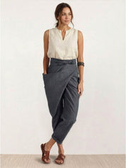 Séraphelle Dunvaux | High Waist Wrap Front Cropped Tapered Pants in Grey