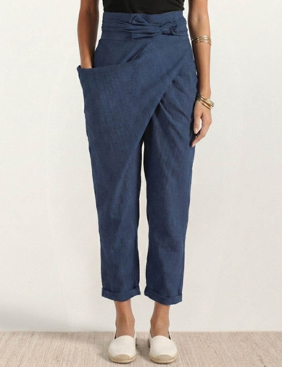 Séraphelle Dunvaux | High Waist Wrap Front Cropped Tapered Pants in Grey