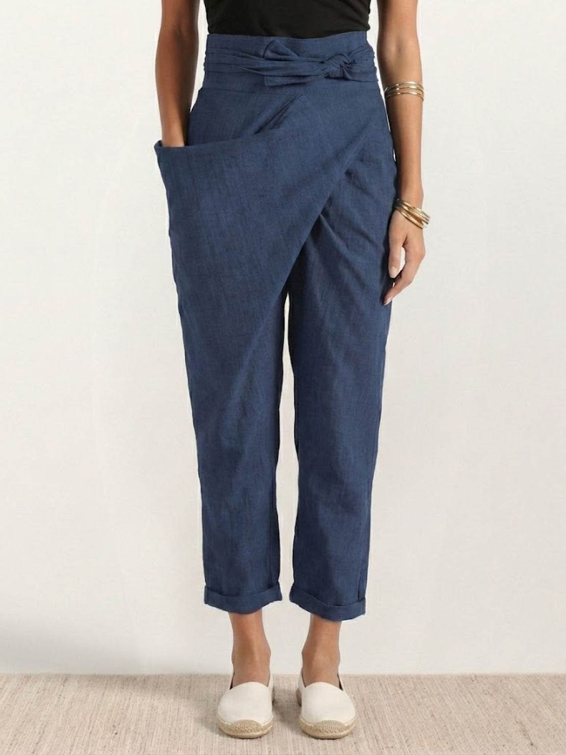 Séraphelle Dunvaux | High Waist Wrap Front Cropped Tapered Pants in Grey