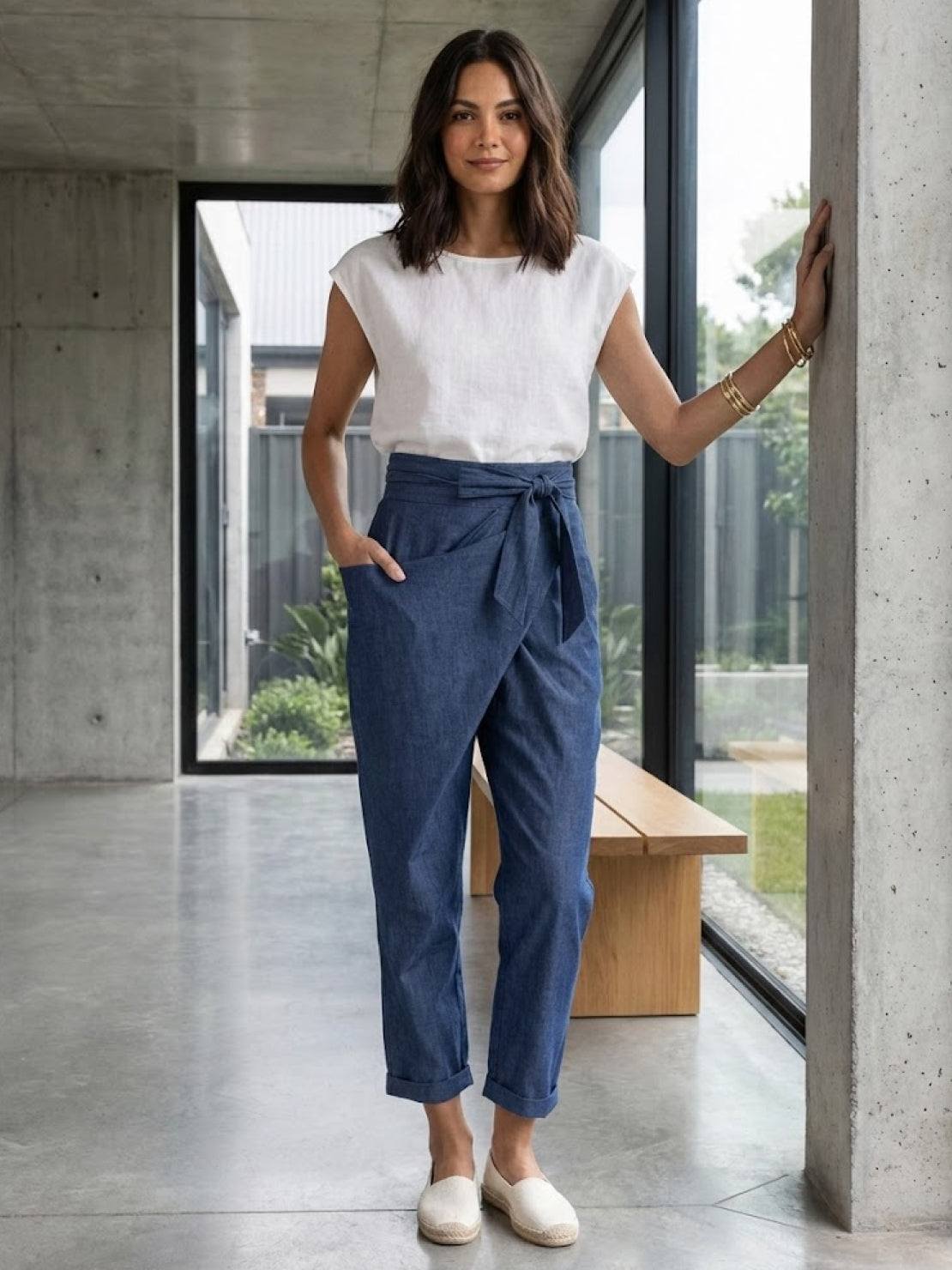 Séraphelle Dunvaux | High Waist Wrap Front Cropped Tapered Pants in Grey