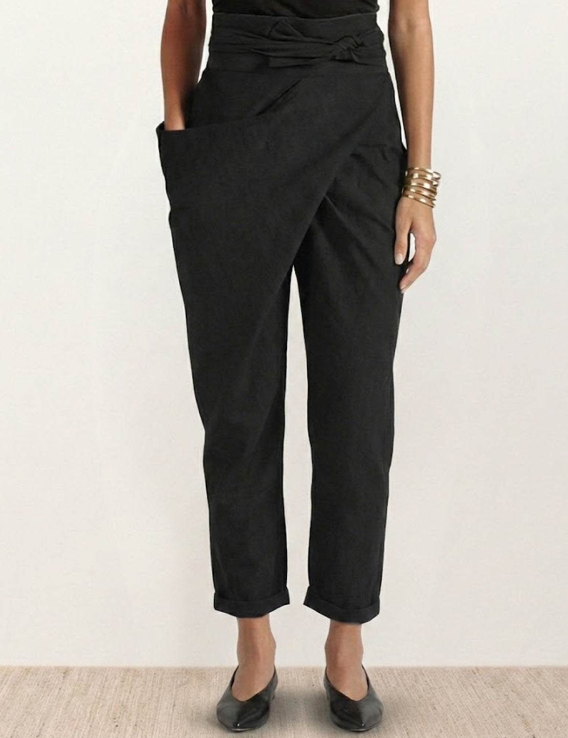Séraphelle Dunvaux | High Waist Wrap Front Cropped Tapered Pants in Grey