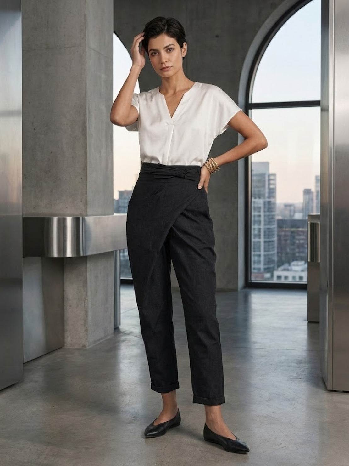 Séraphelle Dunvaux | High Waist Wrap Front Cropped Tapered Pants in Grey