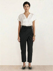 Séraphelle Dunvaux | High Waist Wrap Front Cropped Tapered Pants in Grey