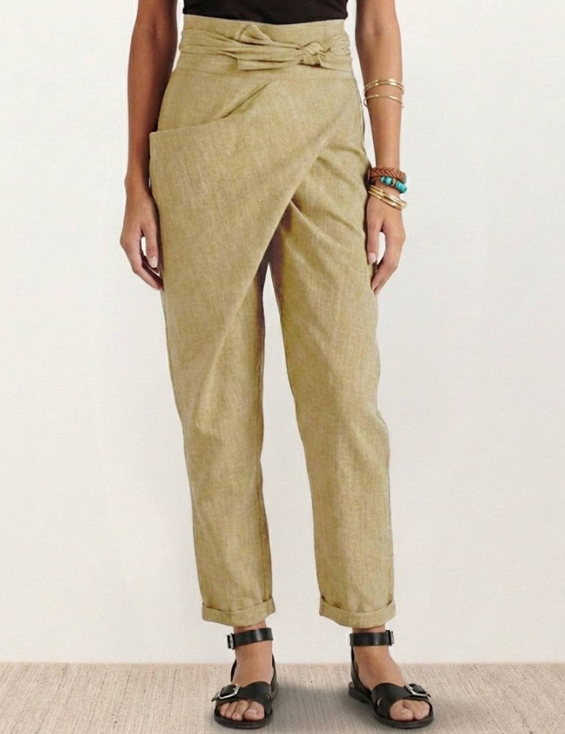 Séraphelle Dunvaux | High Waist Wrap Front Cropped Tapered Pants in Grey