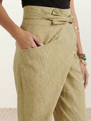 Séraphelle Dunvaux | High Waist Wrap Front Cropped Tapered Pants in Grey