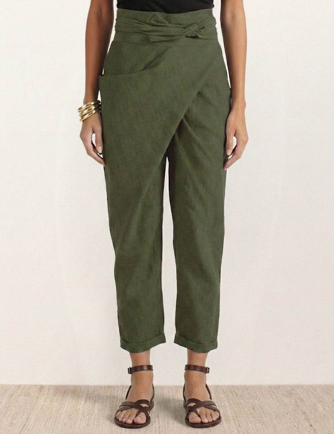 Séraphelle Dunvaux | High Waist Wrap Front Cropped Tapered Pants in Grey