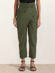 Séraphelle Dunvaux | High Waist Wrap Front Cropped Tapered Pants in Grey