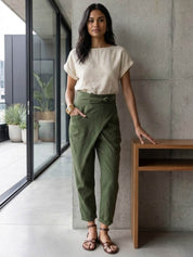 Séraphelle Dunvaux | High Waist Wrap Front Cropped Tapered Pants in Grey