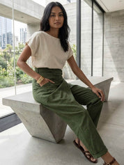 Séraphelle Dunvaux | High Waist Wrap Front Cropped Tapered Pants in Grey