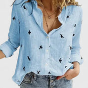 Corinna Ashvale | Women's Navy Linen Button-Down Shirt with Lapel Collar