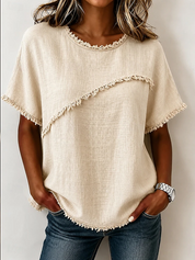 Alixandra Wexcombe | Frayed-Trim Round Neck Top For Women