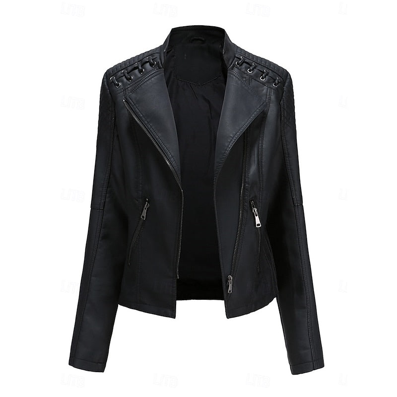 Genevra Sartori | Moto Leather Jacket With Lace-Up Shoulder Detail For Women