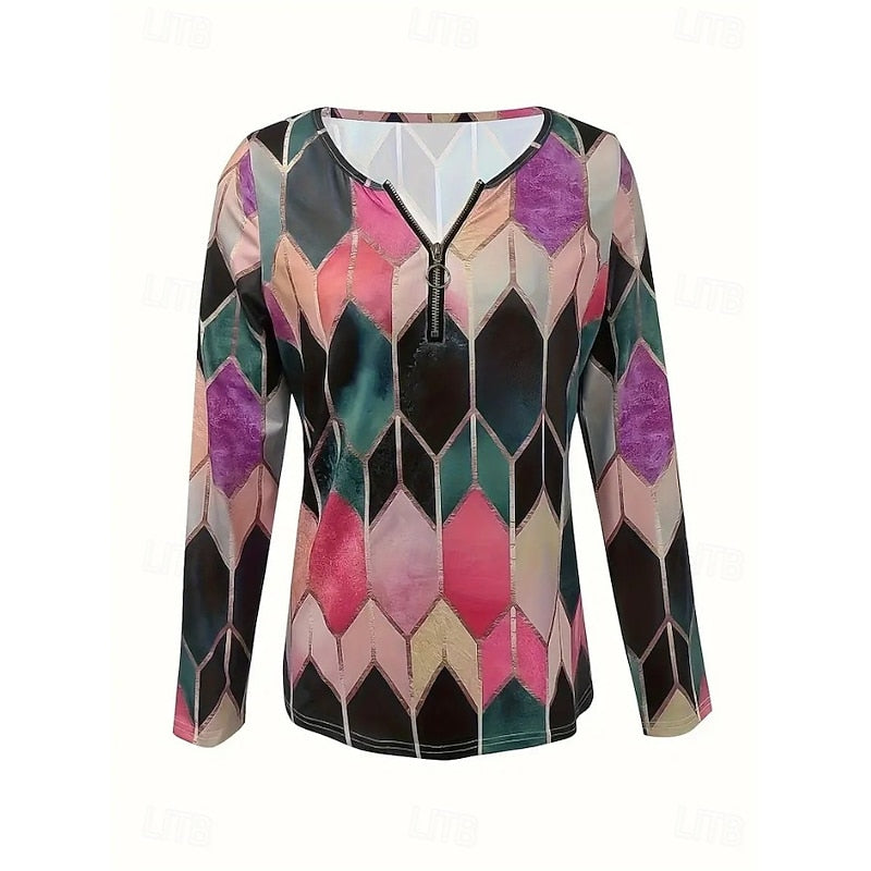 Isadora Fontanel | Floral Quarter-Zip Long Sleeve Top For Women