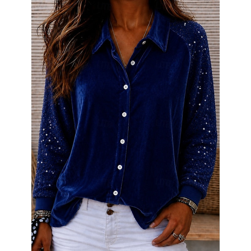 Ines Charton | Sequin Sleeve Velvet Shirt For Women