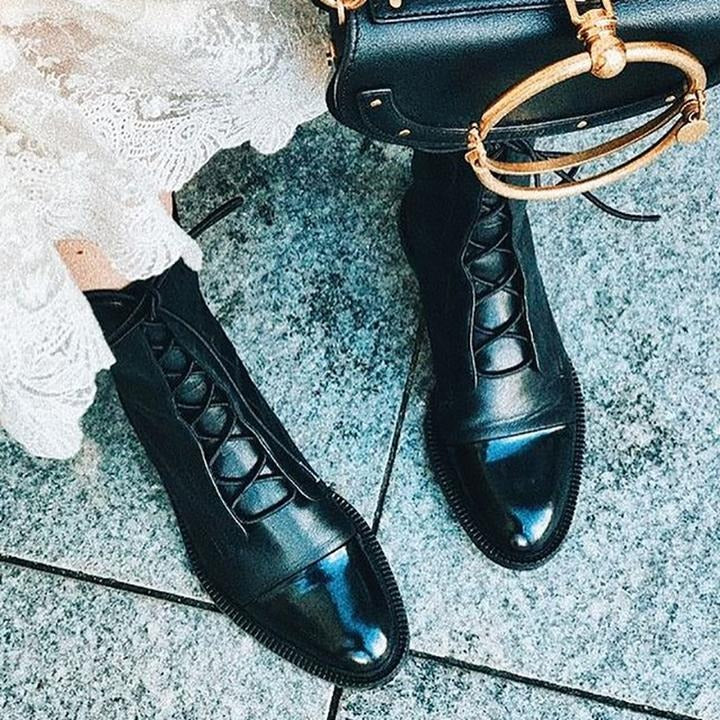 Madeleine Voscroft | Black Lace-Up Ankle Boots For Women