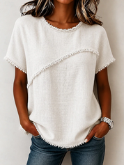 Alixandra Wexcombe | Frayed-Trim Round Neck Top For Women