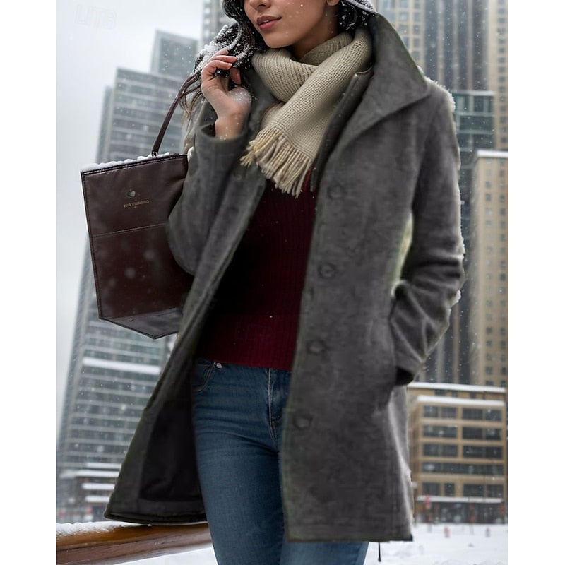 Margaux Delacroix | Turndown Collar Wool-Blend Coat For Women
