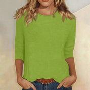 Aria Thompson | Women's Light Blue 3/4 Sleeve Crew Neck Top