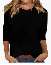 Aria Thompson | Women's Light Blue 3/4 Sleeve Crew Neck Top