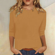 Aria Thompson | Women's Light Blue 3/4 Sleeve Crew Neck Top